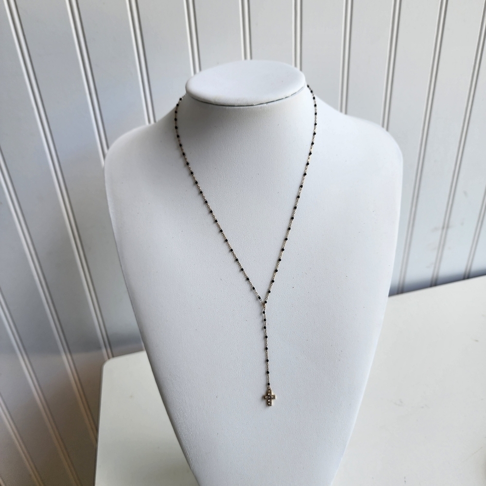 VTG ATI 925 Sterling Silver Black Bead Cross Pendant Necklace 21"